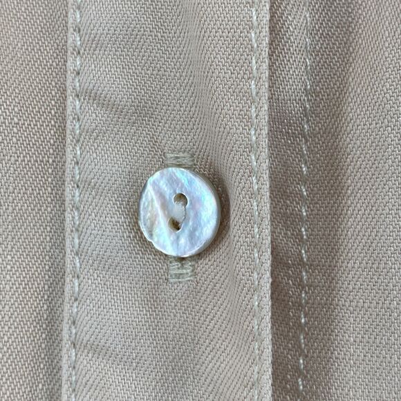 SERRA RETREAT Top Women 1X Lyocell Utility Shirt Button Front Long Sleeve Beige - Picture 6 of 13